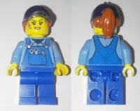 LEGO Mechanic Female with Dark Blue Cap, Dark Orange Ponytail, Medium Blue Shirt and Blue Overalls, with Back Print minifigure