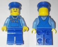 LEGO Mechanic Male with Blue Hat, Dark Tan Moustache and Sideburns, Medium Blue Shirt, and Blue Overalls, with Back Print minifigure