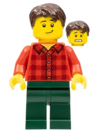 LEGO Man with Red Flannel Shirt, Dark Green Pants and, Dark Brown Hair minifigure