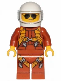 LEGO Pilot - Dark Orange Jumpsuit, Dark Orange Legs with Straps, White Helmet, Trans-Clear Visor, Black and Silver Sunglasses minifigure