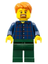 LEGO Man with Plaid Button Shirt, Dark Green Legs, Dark Orange Hair minifigure