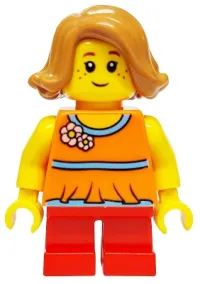 LEGO Child Girl with Medium Nougat Short Swept Sideways Hair and Red Short Legs minifigure