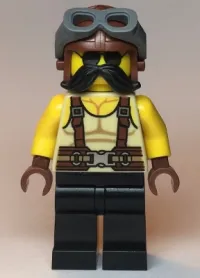 LEGO Man, Tan Tank Top, Black Moustache, Reddish Brown Suspenders and Aviator Cap with Dark Bluish Gray Goggles minifigure