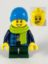 LEGO Child Boy, Dark Azure Beanie, Lime Scarf, Banana Shirt, Dark Green Legs minifigure