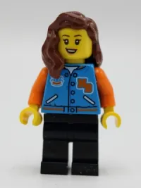 LEGO Female with Sports Jacket, Black Legs, Reddish Brown Hair minifigure