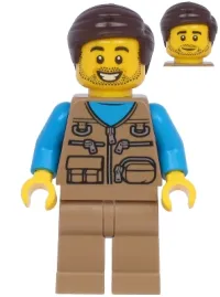 LEGO Male with Dark Tan Vest Over Dark Azure Shirt, Dark Tan Legs, Dark Brown Hair minifigure