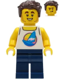 LEGO Surfer - Male, White Tank Top with Dark Azure Windsurf, Dark Blue Legs, Dark Brown Hair minifigure