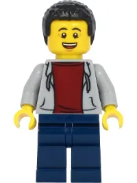 LEGO Dad - Light Bluish Gray Hoodie with Dark Red Shirt, Dark Blue Legs, Black Hair minifigure
