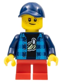 LEGO Boy - Dark Blue Banana Shirt, Red Short Legs, Crooked Dark Blue Cap minifigure