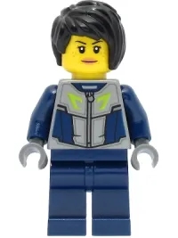 LEGO Submarine Pilot - Female, Flat Silver and Dark Blue Jacket, Black Hair minifigure