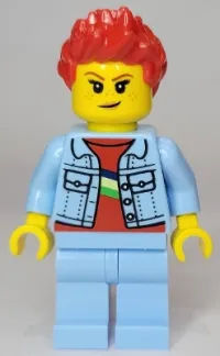 LEGO Woman, Bright Light Blue Denim Jacket, Bright Light Blue Legs, Red Spiked Hair minifigure