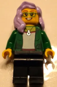LEGO Woman, Green Jacket, Lavender Hair minifigure