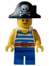 LEGO Child - Pirate Costume, White Tank Top with Blue Stripes, Blue Medium Legs, Bicorn Hat minifigure