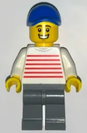 LEGO Taquero - Blue Cap, White Top with Red Stripes, Dark Bluish Gray Legs minifigure