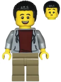 LEGO Dad - Light Bluish Gray Hoodie with Dark Red Shirt, Dark Tan Legs, Black Hair minifigure