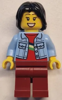 LEGO Woman - Bright Light Blue Denim Jacket, Dark Red Legs, Black Mid-Length Tousled Hair minifigure