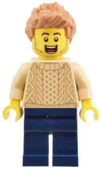 LEGO Adult - Male, Tan Knit Cable Sweater, Dark Blue Legs, Medium Nougat Spiked Hair minifigure