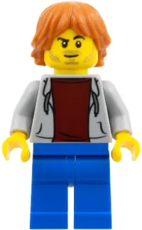LEGO Gamer - Male, Light Bluish Gray Hoodie, Blue Legs, Dark Orange Hair minifigure
