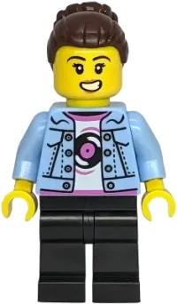 LEGO Shopping Street Mum - Bright Light Blue Denim Jacket, Black Legs, Dark Brown Hair minifigure