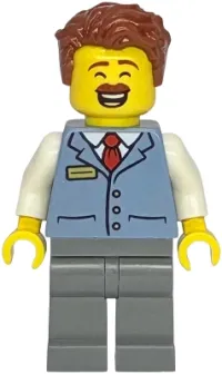 LEGO Shopping Street Shop Manager - Male, Sand Blue Shirt, Dark Bluish Gray Legs, Reddish Brown Hair minifigure
