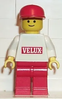 LEGO Velux Sticker on White Torso, Red Legs, Red Cap minifigure