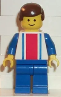 LEGO Vertical Lines Red & Blue - Blue Arms - Blue Legs, Brown Male Hair minifigure