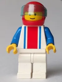 LEGO Vertical Lines Red & Blue - Blue Arms - White Legs, Red Helmet, Trans-Light Blue Visor minifigure