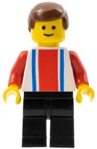 LEGO Vertical Lines Red & Blue - Red Arms - Black Legs, Brown Male Hair minifigure