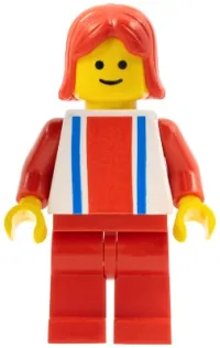LEGO Vertical Lines Red & Blue - Red Arms - Red Legs, Red Female Hair minifigure