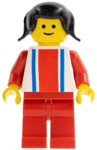 LEGO Vertical Lines Red & Blue - Red Arms - Red Legs, Black Pigtails Hair minifigure