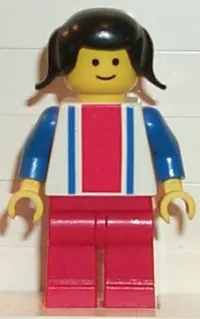LEGO Vertical Lines Red & Blue - Blue Arms - Red Legs, Black Pigtails Hair minifigure