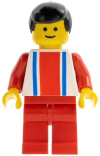 LEGO Vertical Lines Red & Blue - Red Arms - Red Legs, Black Male Hair minifigure
