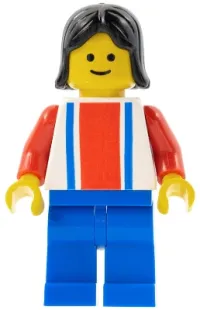 LEGO Vertical Lines Red & Blue - Red Arms - Blue Legs, Black Female Hair minifigure