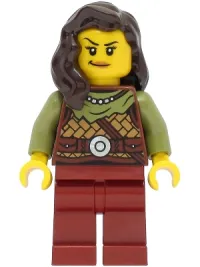 LEGO Viking Warrior - Female, Leather Armor, Dark Red Legs, Dark Brown Hair minifigure