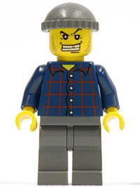 LEGO Plaid Button Shirt, Dark Gray Legs, Dark Gray Knit Cap, White Teeth with Gold Tooth, Stubble (Armored Car Bandit) minifigure