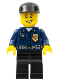 LEGO Police - World City Patrolman, Dark Blue Shirt with Badge and Radio, Black Legs, Black Cap, Smile minifigure