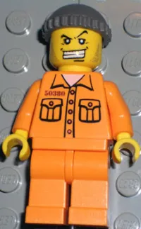 LEGO Police - World City Jail Prisoner 50380 Medium Orange Jumpsuit, Dark Gray Knit Cap minifigure