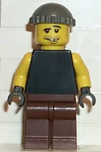 LEGO Plain Black Torso with Yellow Arms, Brown Legs, Dark Gray Knit Cap minifigure