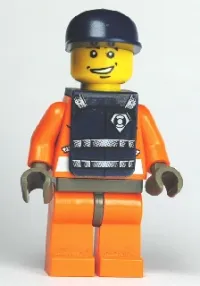 LEGO Coast Guard World City, Orange Jacket with Zipper, Dark Blue Cap, Dark Blue Vest with Straps and Coast Guard Logo Sticker minifigure