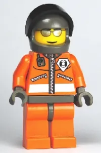 LEGO Coast Guard World City - Orange Jacket with Zipper, Silver Sunglasses, Dark Gray Helmet minifigure