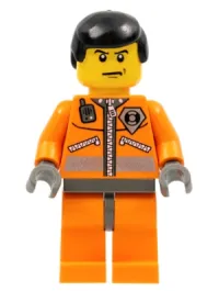 LEGO Coast Guard World City, Orange Jacket with Zipper, Black Male Hair minifigure