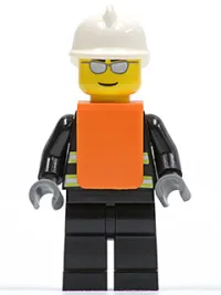 LEGO Fire - Reflective Stripes, Black Legs, White Fire Helmet, Silver Sunglasses, Orange Vest minifigure