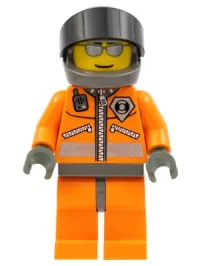 LEGO Coast Guard World City - Orange Jacket with Zipper, Silver Sunglasses, Dark Bluish Gray Helmet, Dark Gray Hands minifigure