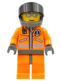 LEGO Coast Guard World City - Orange Jacket with Zipper, Silver Sunglasses, Dark Bluish Gray Helmet, Dark Bluish Gray Hands minifigure