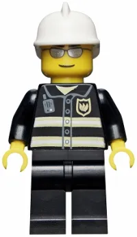 LEGO Fire - Reflective Stripes, Black Legs, White Fire Helmet, Silver Sunglasses minifigure