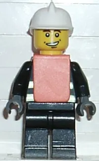 LEGO Fire - Reflective Stripes, Black Legs, White Fire Helmet, Smile, Orange Vest minifigure