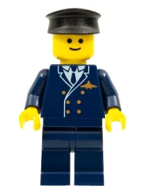 LEGO Airport - Pilot, Dark Blue Legs, Dark Blue Top, Black Hat minifigure