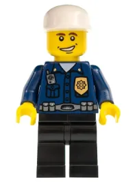 LEGO Police - World City Patrolman, Dark Blue Shirt with Badge and Radio, Black Legs, White Cap minifigure
