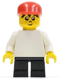 LEGO Timmy - Black Short Legs, Plain White Torso, Red Cap minifigure