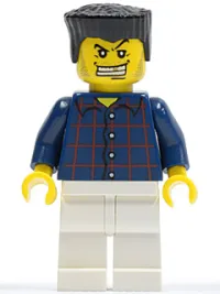 LEGO Plaid Button Shirt, White Legs, Black Flat Top, White Teeth with Gold Tooth, Stubble minifigure